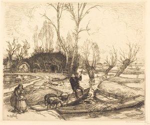 In the Deluged Marsh - The Shepherd by Auguste Lepere