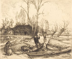In the Deluged Marsh - The Shepherd by Auguste Lepere