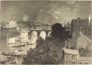 July 14th. Illumination of the Seine from Pont Neuf to Pont au Change by Auguste Lepere