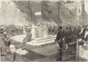 Royal Baptism at the Spanish Court by Auguste Lepère after Daniel Vierge