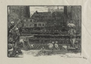 Unloaders of Plaster (Canal St. Martin) by Auguste Louis Lepère