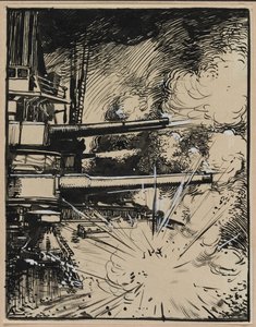 Bomb Exploding on an Armored Ship with Cannons Aimed by Auguste Louis Lepère