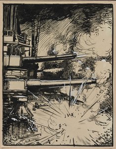 Bomb Exploding on an Armored Ship with Cannons Aimed by Auguste Louis Lepère