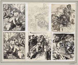 Defense of a Village after Charleroi by Auguste Louis Lepère