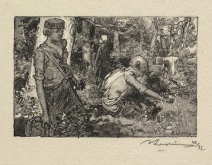 Fontainebleau Forest: Gathering Lily-of-the-Valley (La Forêt de Fontainebleau) by Auguste Louis Lepère