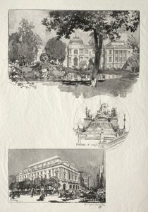 Rouen Illustré: La Musée, Fontaine St. Marie, Le Théâtre des Arts, 1896 by Auguste Louis Lepère