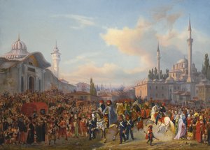 Sultan Mahmud II Leaving The Bayezid Mosque, Constantinople, 1837 by Auguste Etienne Francois Mayer
