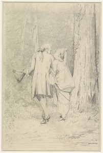 Walking Couple in Forest by Auguste Serrure