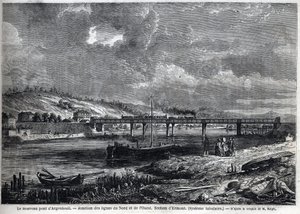The new Bridge at Argenteuil. Junction of the North and West lines. Ermont section (tubular system). Engraving after sketch by Ralph in 