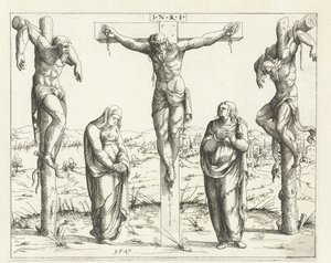 Christ on the Cross with Mary and John by Augustin Hirschvogel