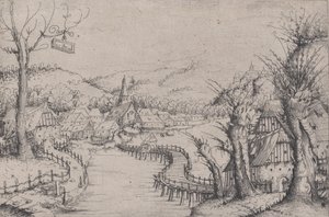 River Landscape with Three Bare Willow-Trees at Right and a Long Winding Wooden Bridge, 1546 by Augustin Hirschvogel