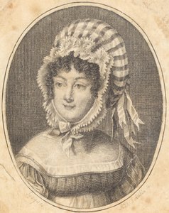 Head of a Woman Wearing a Striped Bonnet by Augustin de Saint Aubin