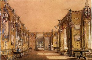 Interior of the Yellow Drawing Room at Brighton Pavilion, c.1820 by Augustus Charles Pugin