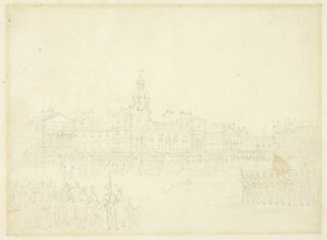 Study for Mounting Guard, St James Park, from Microcosm of London by Augustus Charles Pugin
