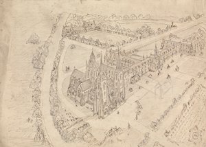 Sketch of a Gothic Church and Monastery by Augustus Welby Northmore Pugin