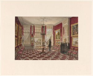 19th Century Interior with Paintings and Standing Figure by Augustus Wijnantz