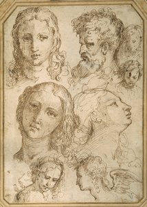 Head studies: a woman, an angel, a youth and a bearded man