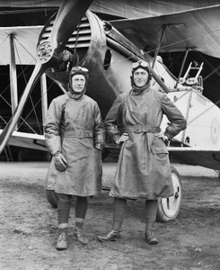 Captain Syd Addison of Huon, Tasmania and Lieutenant Hudson Fysh of St Leonards, Tasmania, Both of No 1 Squadron Australian Flying Corps, Standing in Front of a Bristol F2B Fighter, 29 December