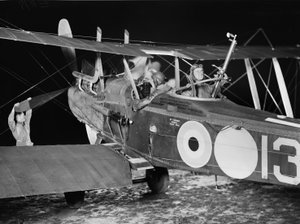 Lieutenant Stanley George Brearley, pilot, and Lieutenant Robert Harold Taylor, observer, of No. 69 Squadron (Australian), Royal Flying Corps, starting out for a night bombing operation by Australian Photographer
