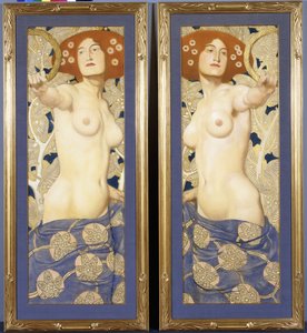 A Pair of Pastels on Paper, Depicting Semi-Nude Female Figures