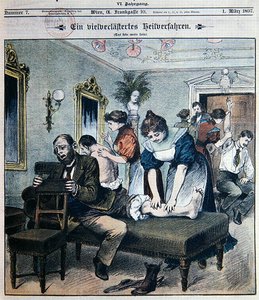 Humorous depiction of an American massage salon by Austrian School