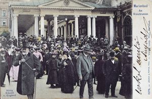 Postcard depicting King Edward VII visiting the spa of Marienbad by Austrian School