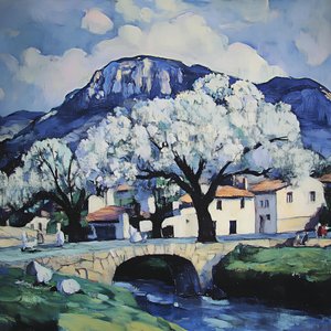 Blossoming Village Landscape