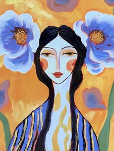 Boho Woman Blue Flowers by Avanesova Elena