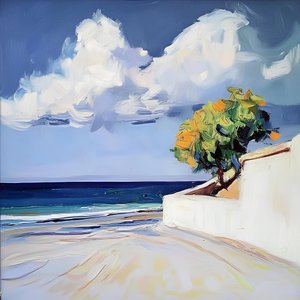 Orange Tree Coastal Scene by Avanesova Elena