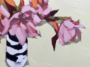 Pink Flowers Striped Vase by Avanesova Elena