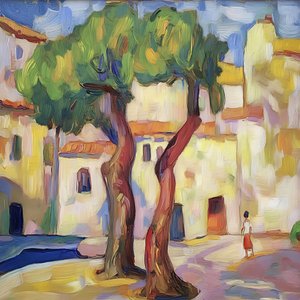 Sunlit Village Trees