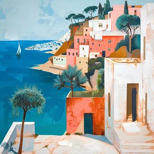 Sunny Mediterranean Village by Avanesova Elena