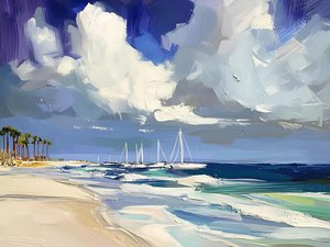 Tropical Beach Sailboats by Avanesova Elena