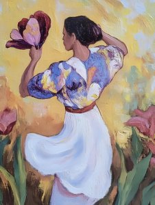 Woman in Floral Garden