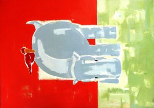 Hippopotamus and Bird