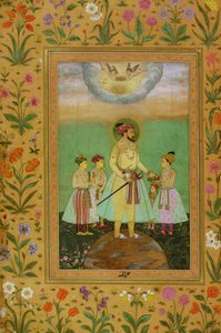 Shah Jahan (1592-1666) Stands on a Large Globe Surrounded by his Four Children, from the Minto Album