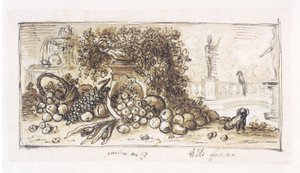 Still Life in a Park with a Fountain, a Dog, and a Parrot