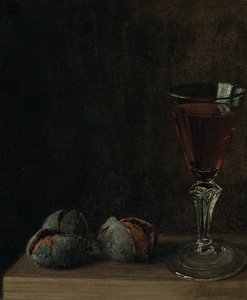 A Glass of Wine with Walnuts on a Table by Balthasar Denner