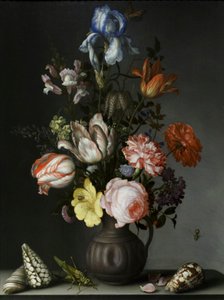 Flowers in a Vase with Shells and Insects, about 1630 by Balthasar van der Ast