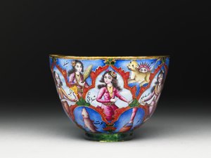 Lidded Bowl, Saucer and Spoon with Astrological Decoration by Baqir
