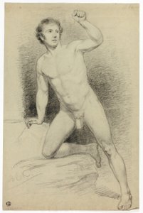Academic Male Nude Leaning on Platform