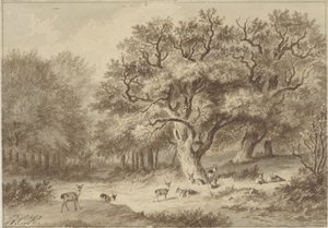 Forest Landscape with Deer