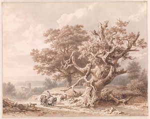 An Old Oak by Water by Barend Cornelis Koekkoek