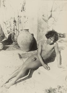 Nude Youth Reclining on Steps