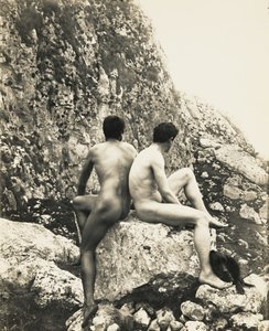 Two Nude Male Youths on Rock by Baron Wilhelm von Gloeden