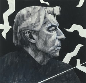 Portrait of Herbert von Karajan, illustration for The Sunday Times, 1970s by Barry Fantoni