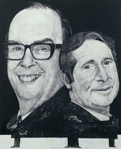 Portrait of Morecambe and Wise, illustration for The Listener, 1970s by Barry Fantoni