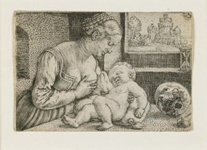 Mother and Child with Skull and Hourglass, c. 1528-1530
