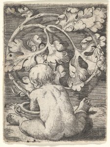 Naked Child Seen from Back Seated in Front of a Vessel by Barthel Beham