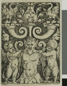 Ornament with a Male Half-Length Between Two Genii